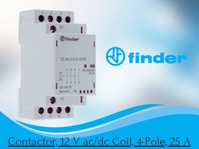 22.34.0.012.4320 Contactor, DIN Rail, 12 VAC-DC, 4PST-NO, 4 Pole, 4 kW